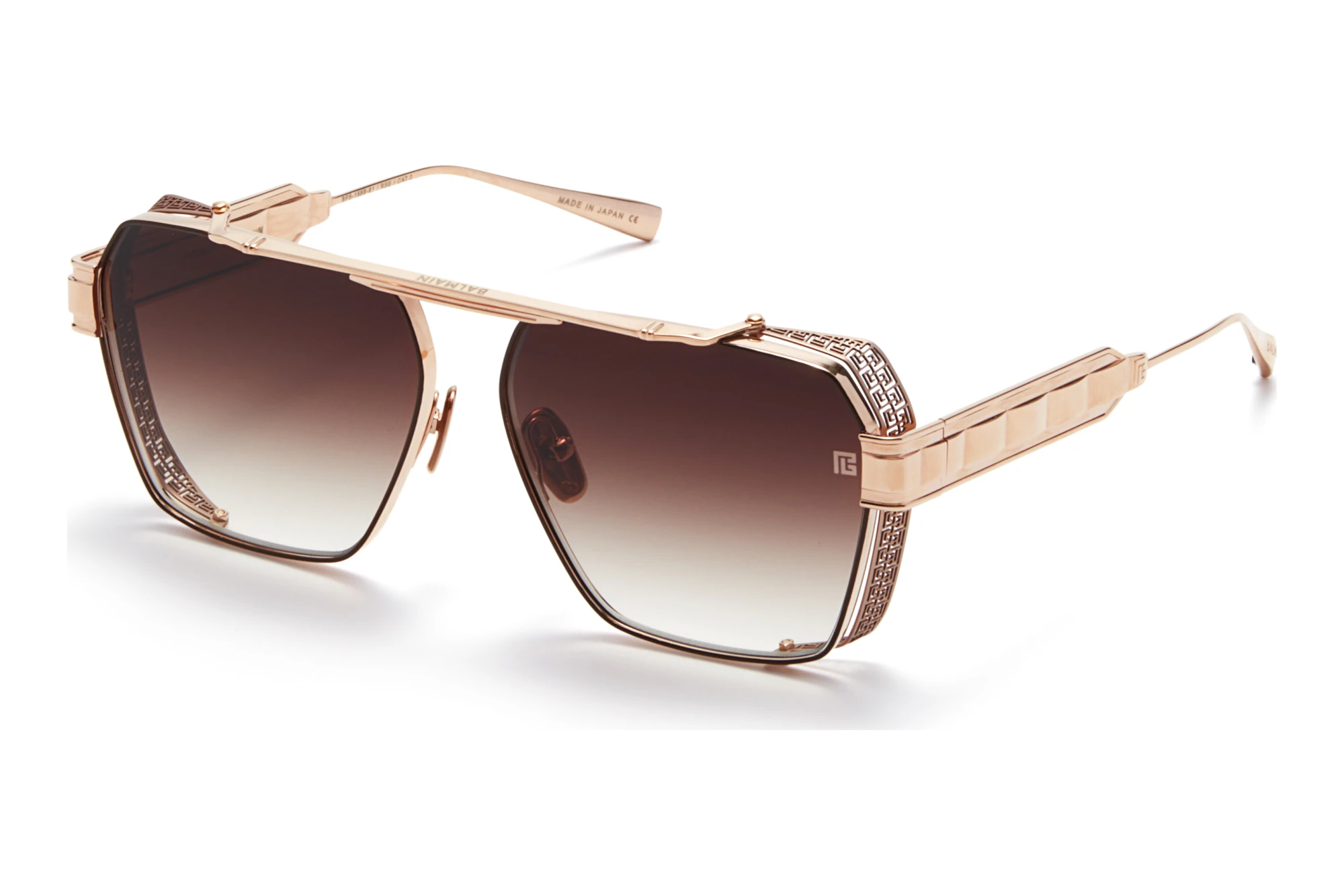 Balmain Paris BPS-155 B Dark Chocolate Brown to Clear w Full Black Mirror Lenses - ARRose Gold - Brown Enamel - w Balmain Paris BPS-155 B Dark Chocolate Brown to Clear w Full Black Mirror Lenses - ARRose Gold - Brown Enamel - w