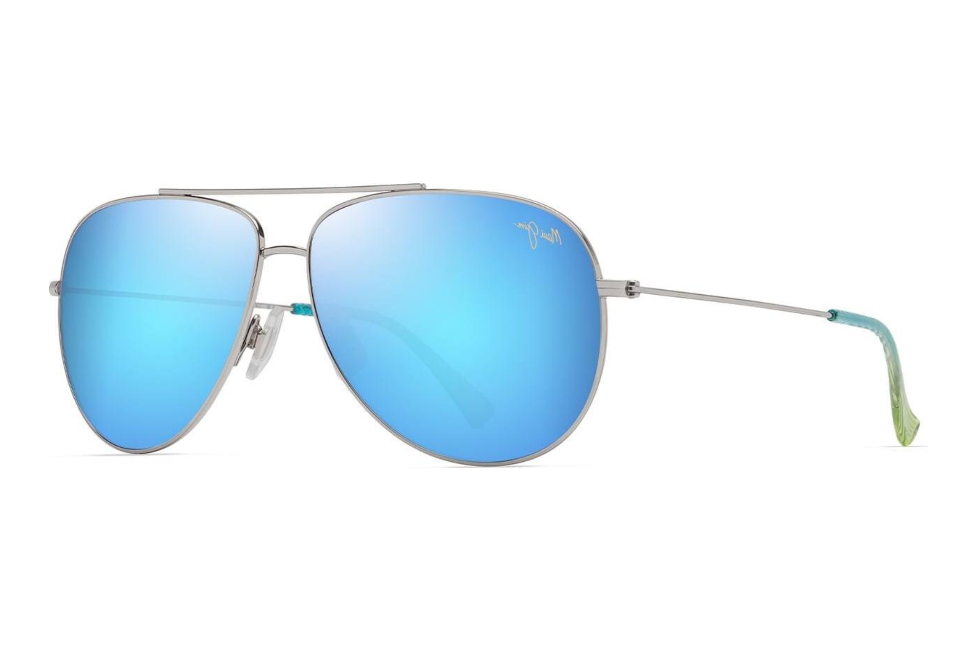 Maui Jim Hauoli XL B674-17B Blue HawaiiShiny Silver w/Blue & Green Maui Jim Hauoli XL B674-17B Blue HawaiiShiny Silver w/Blue & Green