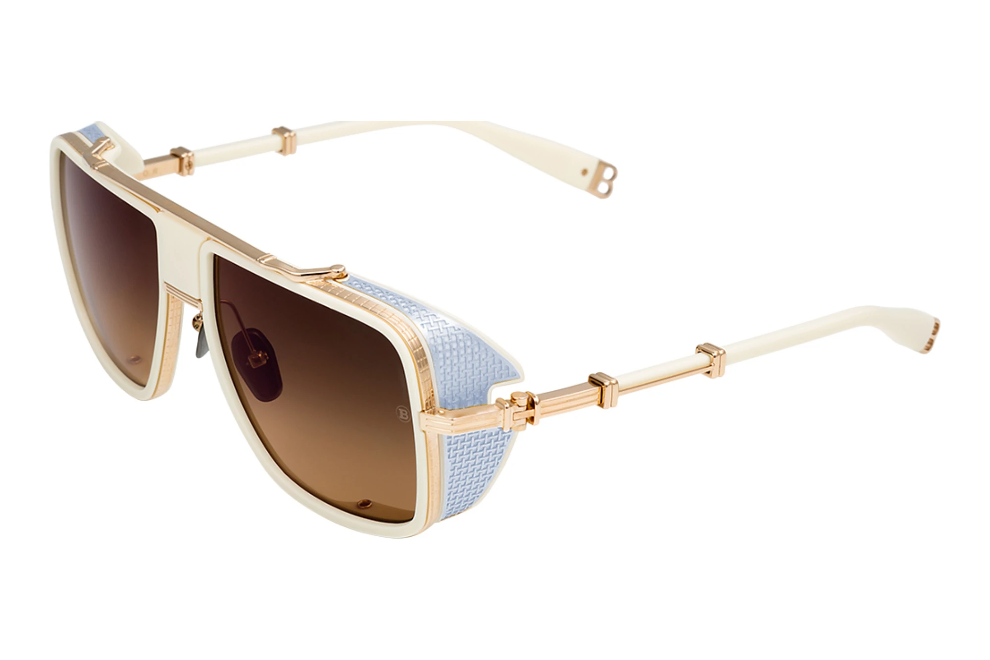 Balmain Paris   BPS-104 D Dark Brown Gradient Polarized - ARWhite Gold - Matte Bone - Silver (side shield)