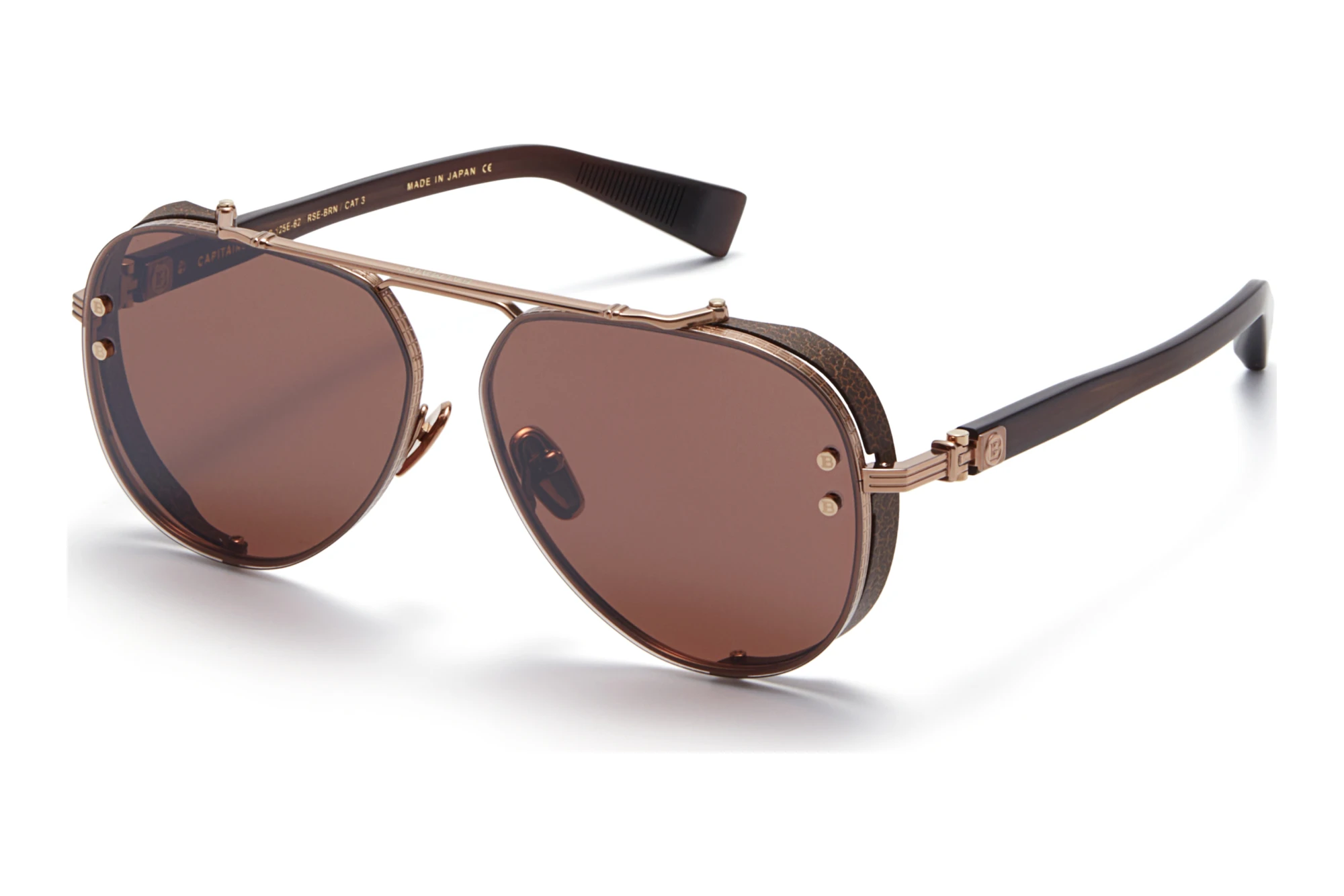 Balmain Paris   BPS-125 E Dark Chocolate Brown w Black Mirror Flash Lenses - ARRose Gold - Matte Crystal Brown w